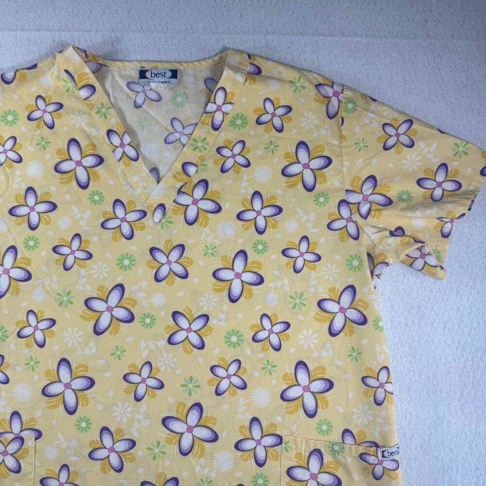 Best Medical Wear Scrub Floral Top Yellow Spring Easter St. Patricks Day